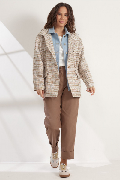Комплект жакет и брюки свободного кроя из текстиля Магия моды 2542 коричневый-голубой - фото 7