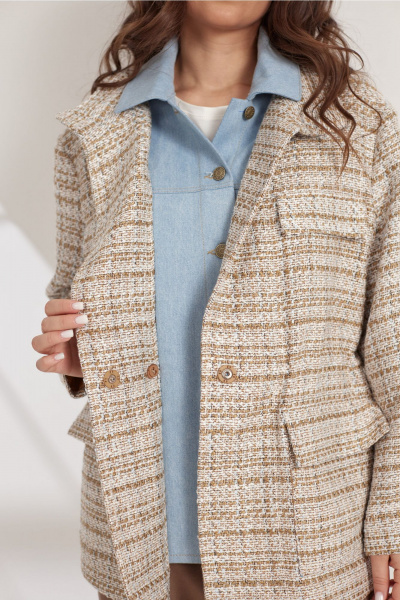 Комплект жакет и брюки свободного кроя из текстиля Магия моды 2542 коричневый-голубой - фото 6