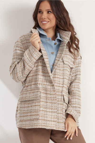 Комплект жакет и брюки свободного кроя из текстиля Магия моды 2542 коричневый-голубой - фото 5