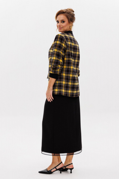 Комплект жакет и юбка из костюмной ткани с органзой Mubliz 239 желтый_черный - фото 10