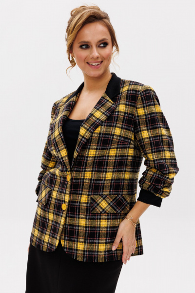 Комплект жакет и юбка из костюмной ткани с органзой Mubliz 239 желтый_черный - фото 8