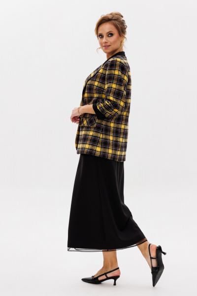 Комплект жакет и юбка из костюмной ткани с органзой Mubliz 239 желтый_черный - фото 7
