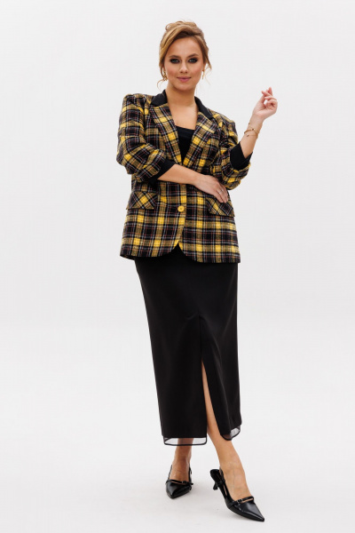 Комплект жакет и юбка из костюмной ткани с органзой Mubliz 239 желтый_черный - фото 6