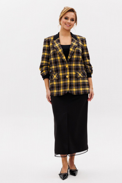 Комплект жакет и юбка из костюмной ткани с органзой Mubliz 239 желтый_черный - фото 5