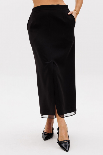 Комплект жакет и юбка из костюмной ткани с органзой Mubliz 239 желтый_черный - фото 4