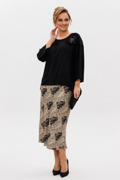 Нарядная блуза и юбка из тянущихся материалов Mubliz 241 черный-золото - фото 15