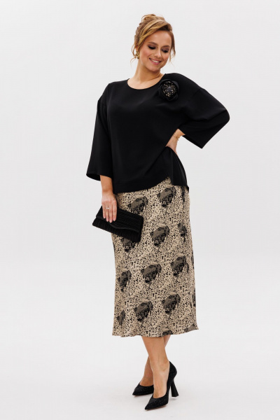Нарядная блуза и юбка из тянущихся материалов Mubliz 241 черный-золото - фото 14