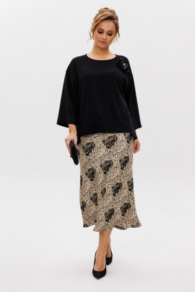 Нарядная блуза и юбка из тянущихся материалов Mubliz 241 черный-золото - фото 13