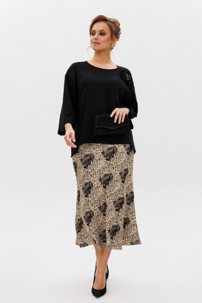 Нарядная блуза и юбка из тянущихся материалов Mubliz 241 черный-золото - фото 12