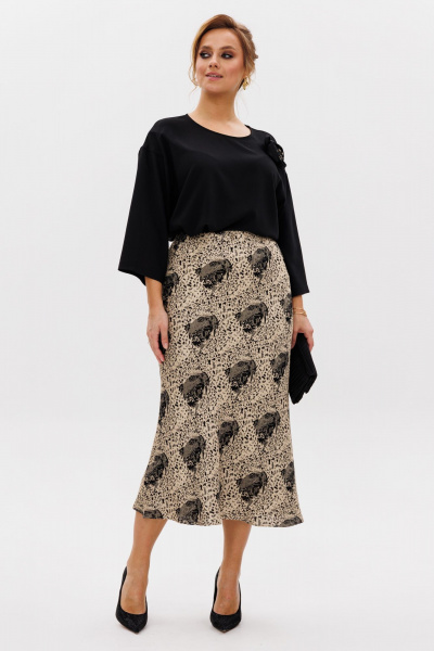 Нарядная блуза и юбка из тянущихся материалов Mubliz 241 черный-золото - фото 8