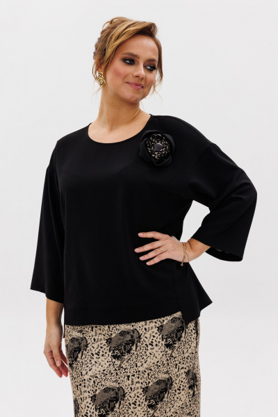 Нарядная блуза и юбка из тянущихся материалов Mubliz 241 черный-золото - фото 5