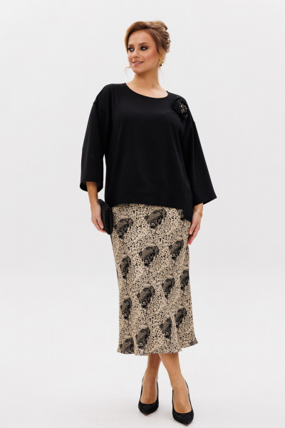 Нарядная блуза и юбка из тянущихся материалов Mubliz 241 черный-золото - фото 3