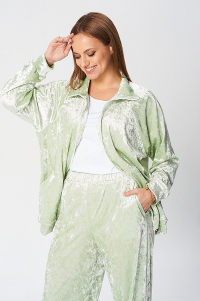 Костюм 2-ка из бархата для повседневного стиля TVIN 7836 олива - фото 5