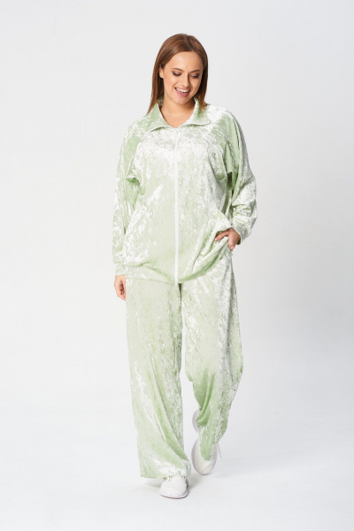 Костюм 2-ка из бархата для повседневного стиля TVIN 7836 олива - фото 2