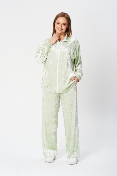 Костюм 2-ка из бархата для повседневного стиля TVIN 7836 олива - фото 1