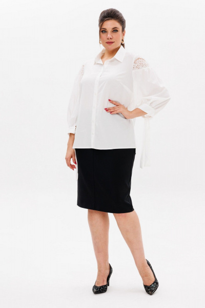 Белая блуза из вискозы с кружевными рукавами для делового образа Anelli 1238 петунья - фото 6