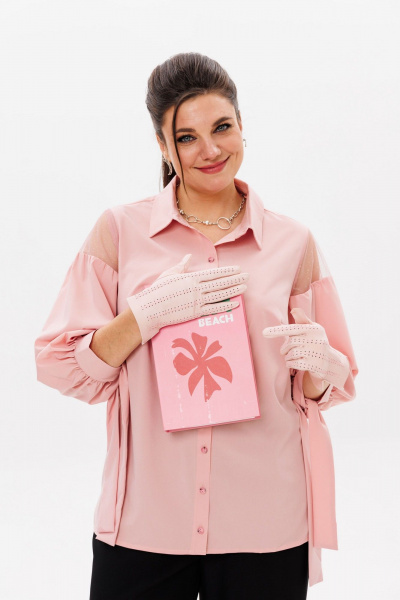 Розовая блуза из вискозы с кружевными вставками для стильных образов Anelli 1238 бегония - фото 8