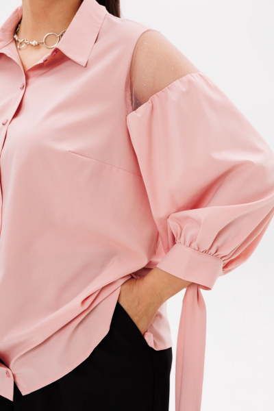 Розовая блуза из вискозы с кружевными вставками для стильных образов Anelli 1238 бегония - фото 6