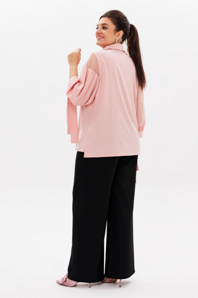 Розовая блуза из вискозы с кружевными вставками для стильных образов Anelli 1238 бегония - фото 5