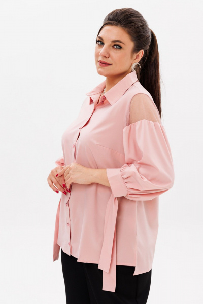 Розовая блуза из вискозы с кружевными вставками для стильных образов Anelli 1238 бегония - фото 4