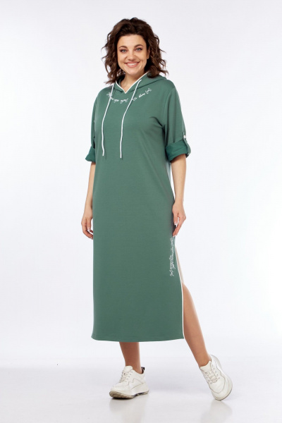Зеленое платье с капюшоном и принтом для повседневных стилей Диомант 2032 зелень - фото 1