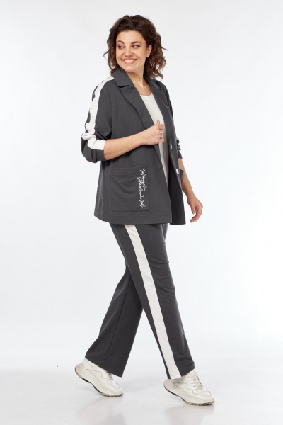 Комплект из трикотажных брюк, жакета и майки для ежедневного стиля Диомант 2043 графит - фото 4