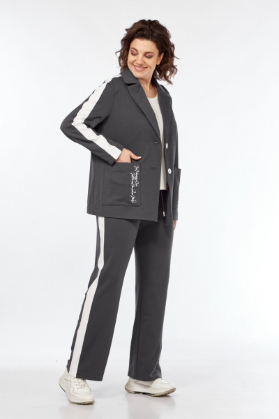 Комплект из трикотажных брюк, жакета и майки для ежедневного стиля Диомант 2043 графит - фото 3