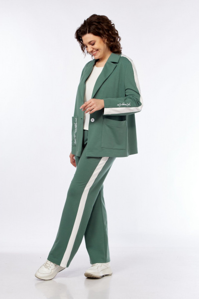 Комплект из трикотажных брюк, жакета и майки в зеленом стиле Диомант 2043 зелень - фото 4
