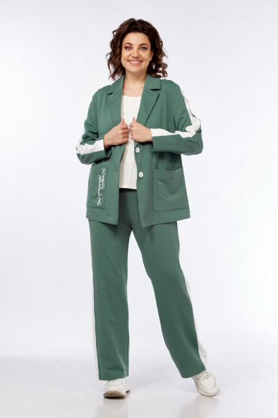 Комплект из трикотажных брюк, жакета и майки в зеленом стиле Диомант 2043 зелень - фото 3