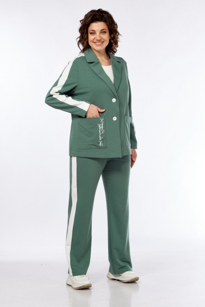 Комплект из трикотажных брюк, жакета и майки в зеленом стиле Диомант 2043 зелень - фото 1