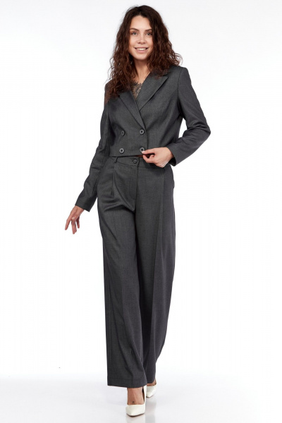 Брюки прямые широкие из текстиля для делового стиля LadyThreeStars 2403 серый - фото 12