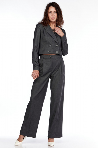 Брюки прямые широкие из текстиля для делового стиля LadyThreeStars 2403 серый - фото 1