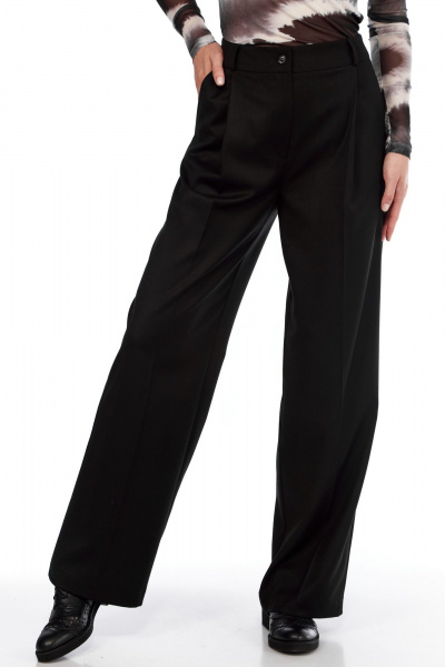 Брюки широкие прямые из текстиля для делового образа LadyThreeStars 2403 черный - фото 6