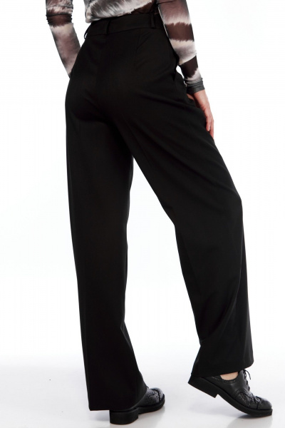 Брюки широкие прямые из текстиля для делового образа LadyThreeStars 2403 черный - фото 4