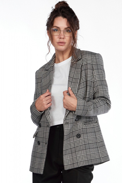 Двубортный жакет полуприлегающего силуэта из вискозы LadyThreeStars 2430 клетка - фото 13