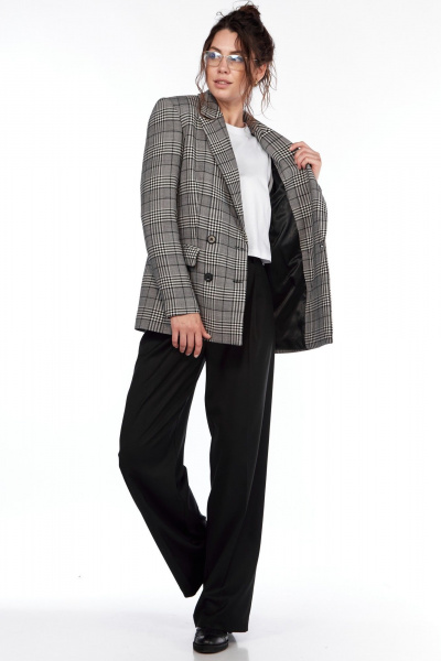 Двубортный жакет полуприлегающего силуэта из вискозы LadyThreeStars 2430 клетка - фото 12