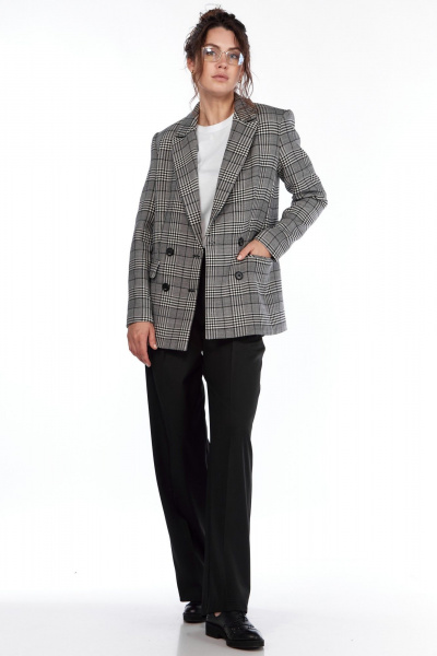 Двубортный жакет полуприлегающего силуэта из вискозы LadyThreeStars 2430 клетка - фото 10