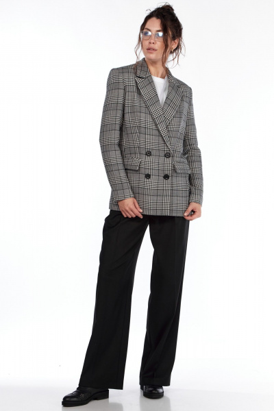 Двубортный жакет полуприлегающего силуэта из вискозы LadyThreeStars 2430 клетка - фото 5