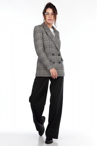 Двубортный жакет полуприлегающего силуэта из вискозы LadyThreeStars 2430 клетка - фото 2