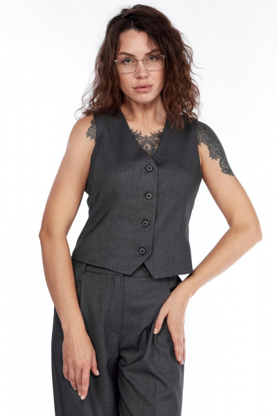 Деловой костюм из брюк и жилета из текстиля LadyThreeStars 2445 серый - фото 7