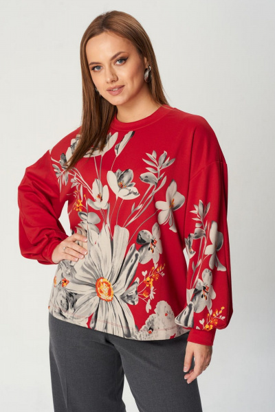 Джемпер Gizart 15345 красный-серый-ромашки - фото 5