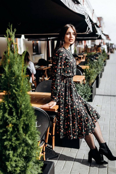 Платье в романтическом стиле из текстиля с пуговицами LULA.BY LY2020FLWRED - фото 3