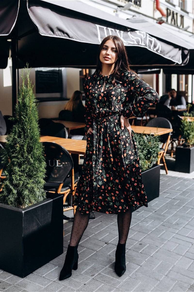 Платье в романтическом стиле из текстиля с пуговицами LULA.BY LY2020FLWRED - фото 2