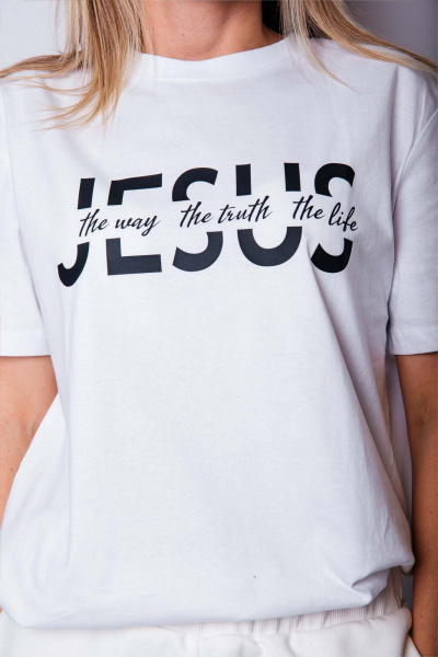 Белая футболка с цитатой из хлопка и коротким рукавом MariSt 21002 белый - фото 6