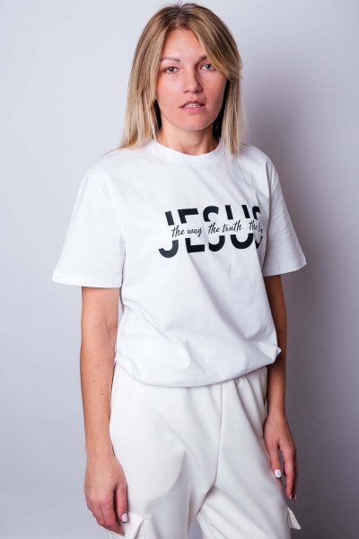 Белая футболка с цитатой из хлопка и коротким рукавом MariSt 21002 белый - фото 4