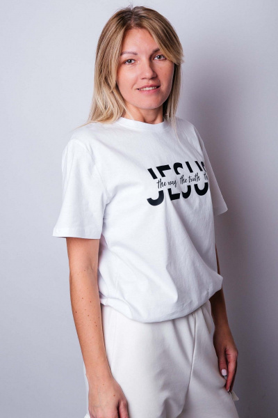 Белая футболка с цитатой из хлопка и коротким рукавом MariSt 21002 белый - фото 3