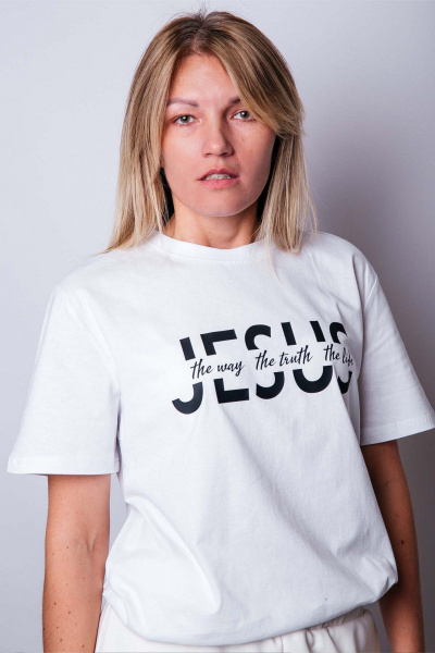 Белая футболка с цитатой из хлопка и коротким рукавом MariSt 21002 белый - фото 2