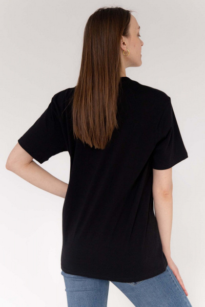 Черная футболка с цитатой и классическим кроем из хлопка MariSt 21005 черный - фото 5