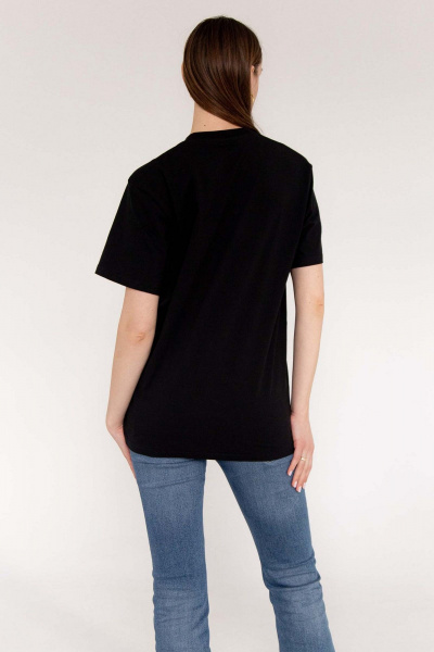 Черная футболка с цитатой и классическим кроем из хлопка MariSt 21005 черный - фото 3