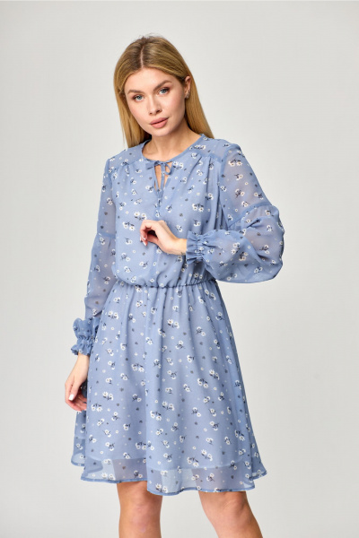 Платье с рельефами и асимметричным подрезом MarSo 2079 голубой_мелкий_цветочек - фото 8